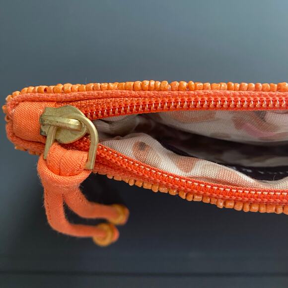 Zodiac Leo Lion Orange Beaded Zipper Mini Bag Coin Purse Hand Wallet 5 x 4 in - Picture 5 of 6